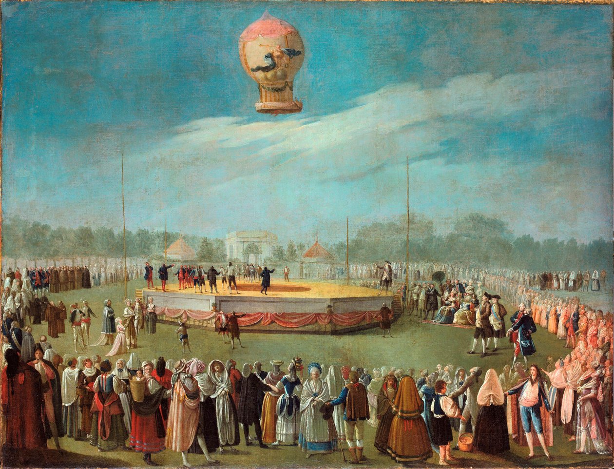 De opstijging van een luchtballon in aanwezigheid van het hof van Karel IV door Antonio Carnicero