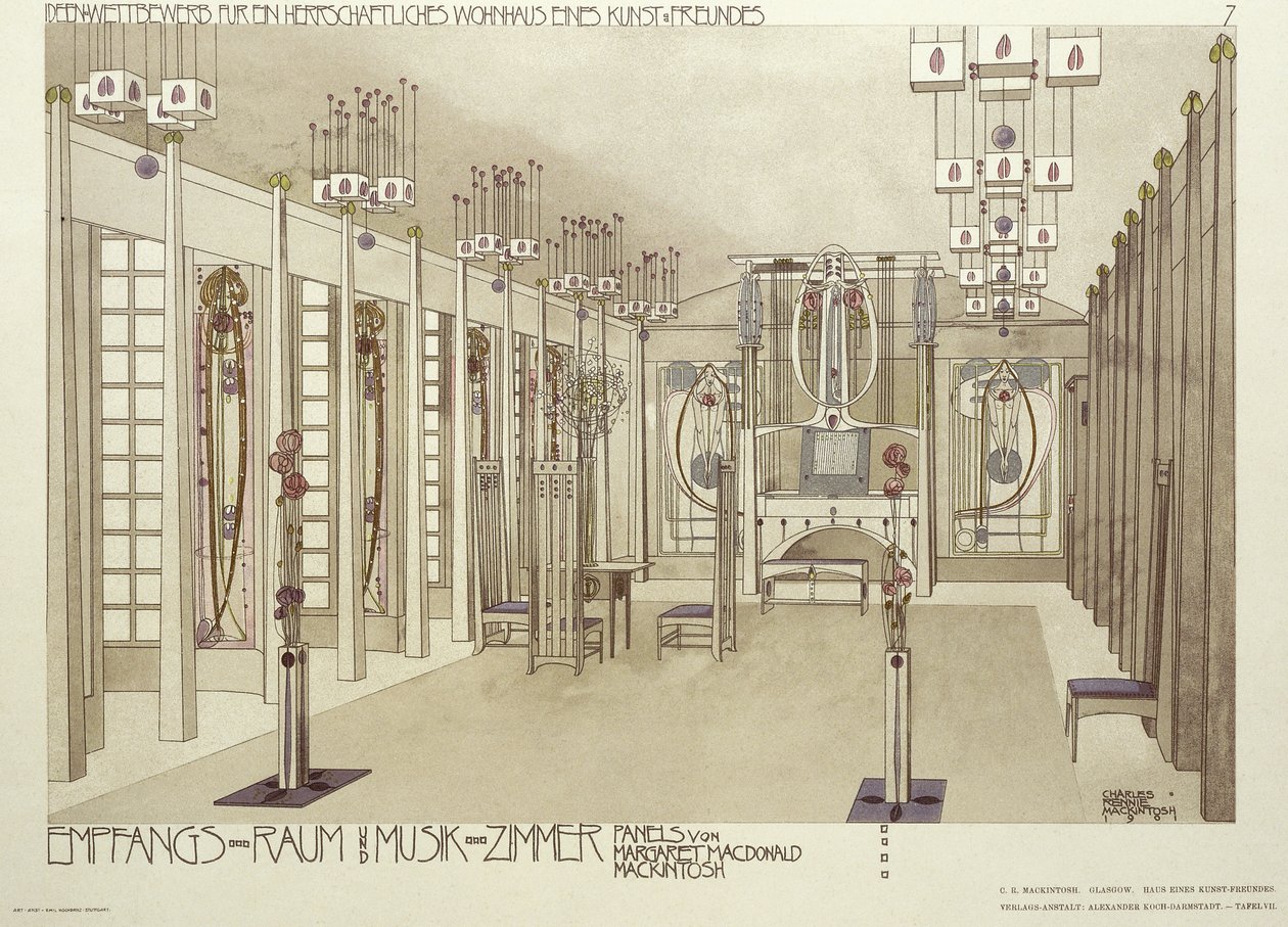 Ontwerp voor een muziekkamer, ca. 1901 door Charles Rennie Mackintosh