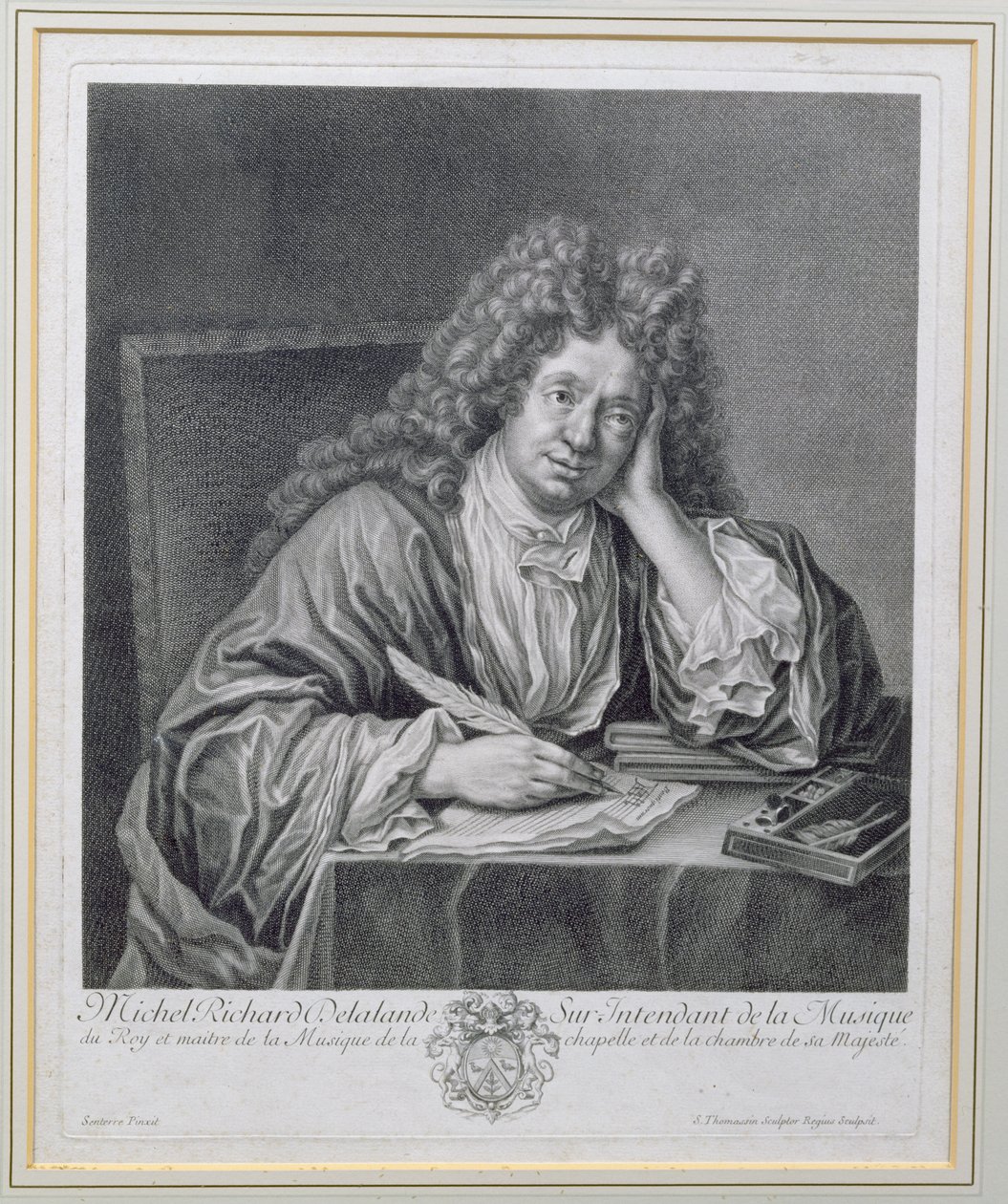 Portret van Michel Richard Delalande, Superintendant van Muziek, gegraveerd door Simon Thomassin door Jean Baptiste Santerre