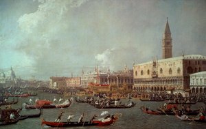 De terugkeer van de Bucentaur naar de pier op Hemelvaartsdag, ca. 1760, door Giovanni Antonio Canal bekend als Canaletto