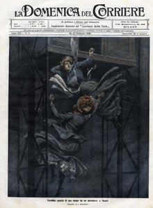 Twee vrouwen vielen uit een lift in Napels in 1910.