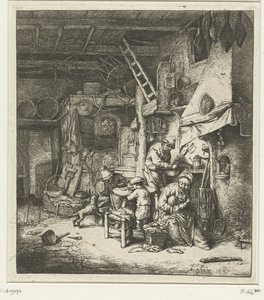 Boerengezin in interieur