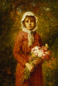 Een Jong Meisje met een Boeket Bloemen