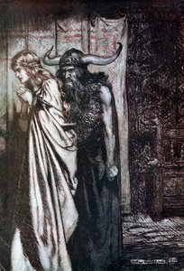 O vrouw verraden, ik zal je vertrouwen wreken! Illustratie voor Siegfried en De Schemering van de Goden