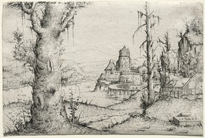 Rivierlandschap met grote boom links, 1546