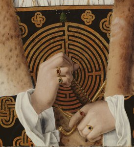 Portret van een man, detail van zijn handen
