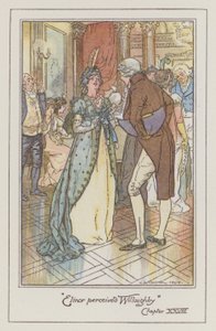 Illustratie voor Sense and Sensibility door Jane Austen (kleur litho)