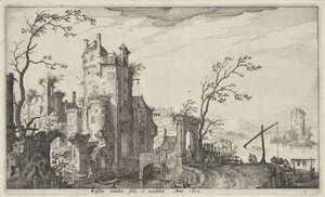 Ruïneuze stadspoort aan het water