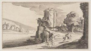 Ronde toren aan een rivier, uit Landschappen (Playsante Lantschappen)