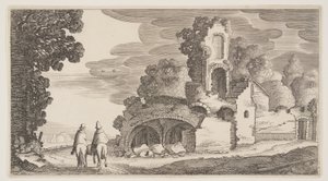 Ruïnes langs een weg, uit Landschappen (Playsante Lantschappen)