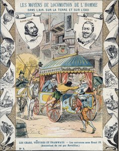 Moord op Hendrik IV door Francois Ravaillac in de rue de la Ferronerie op 14 mei 1610 - Van een beschermhoes voor schoolboeken, eind 19e eeuw - Dood van Hendrik IV: Moord op Hendrik IV (1553 - 1610) op 14 mei 1610 door Francois Ravaillac