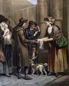 Verkoper van bladmuziek voor nieuwe liedjes, gravure door Francis Wheatley (1747-1801) uit Cries in London, Verenigd Koninkrijk