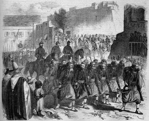 Defilé van de 2e Zouaven, terug uit Kabylie, voor Generaal de Montauban. Oran, Algerije