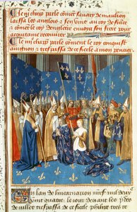 Kroning van Lodewijk VIII (1187-1226) en Blanca van Castilië in Reims in aanwezigheid van de koning van Jeruzalem