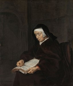 Oude vrouw mediteert, c.1661-63