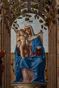 Madonna op de troon met het kindje Jezus tussen heiligen Jacobus en Hiëronymus (detail)