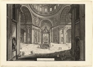 Binnenaanzicht van de Sint-Pietersbasiliek in het Vaticaan, bij de Tribune, uit Views of Rome