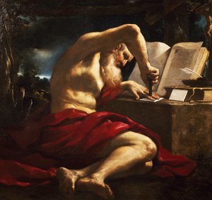 Sint Hiëronymus die een brief verzegelt