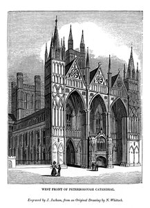 Westelijke gevel van de kathedraal van Peterborough, 1843
