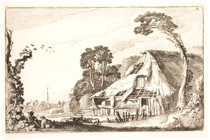 Landschap met een vervallen schuur
