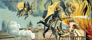 Vliegende brandweerman. Uit de serie Visioenen van het jaar 2000, 1899