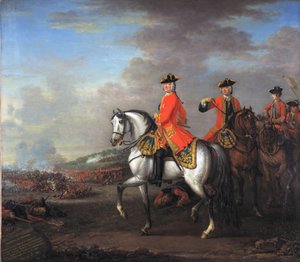 Koning George II bij de Slag bij Dettingen, met de Hertog van Cumberland en Robert, 4e Graaf van Holderness