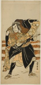 De acteur Nakamura Nakazo I als Abe no Sadato (?) in het stuk Date Nishiki Tsui no Yumitori (?), opgevoerd in het Morita Theater (?) in de elfde maand, 1778 (?)