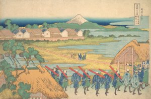 Fuji Gezien in de Verte vanaf Senju Pleasure Quarter, ca. 1830-32