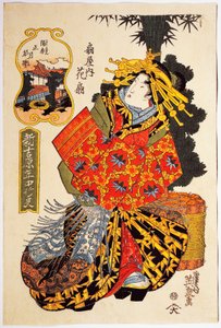 Courtisane Hanaogi van Ogiya huis bij de lentestoet van courtisanes, circa 1830, ukiyo-e kunstdruk door Keisai Eisen (1790-1848), Oban tate-e houtsnede, 38.5 x 25.7 cm, Japanse beschaving, Edo-periode