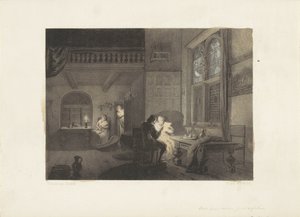 Binnenhuis met figuren bij kaarslicht