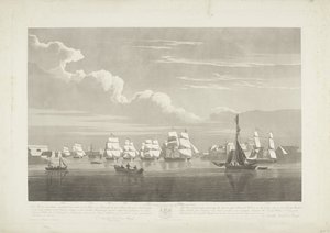 Vertrek van twaalf Nederlandse koopvaardijschepen uit de haven van Portsmouth, 1833 (plaat 1)