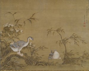 Ganzen aan een rivierbank, Qing-dynastie