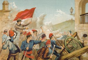 Gevechten tussen Republikeinse vrijwilligers en soldaten, Sarria, Barcelona, 1874
