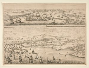 Plan van het beleg van La Rochelle, in 1628