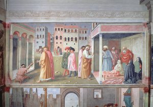 St. Petrus geneest een kreupele en de opstanding van Tabitha, ca. 1427 (fresco)