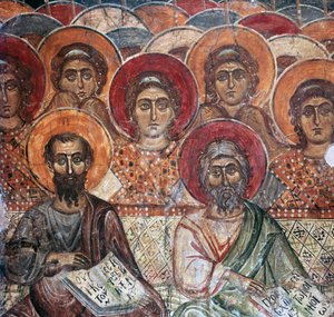 (detail) Fresco van heiligen in het paradijs, 13e eeuw