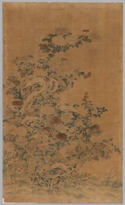 Ko Ssu Paneel: Rotsen en Chrysanten