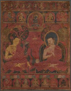 Sakyamuni met een discipel Thangka, 14e eeuw