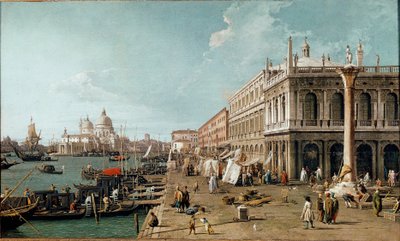 Uitzicht op de Molo, de Biblioteca Marciana en de Zuil van St. Theodoor, Venetië door Canaletto