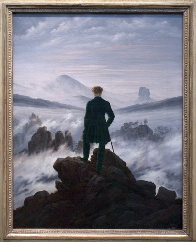 De wandelaar boven de zee van mist door Caspar David Friedrich