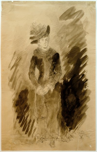 Jonge vrouw (portret van de verloofde Amalie Endres) door Fritz von Uhde