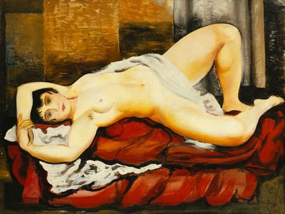 Naakt in wit laken; Nu Couche au Drap Blanc door Moise Kisling