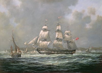 Oost-Indiëvaarder H.C.S. Thomas Coutts bij de Needles, Isle of Wight door Richard Willis