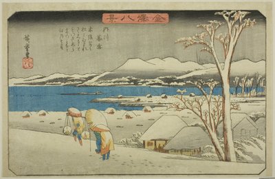 Avondsneeuw bij Uchikawa, uit de serie "Acht uitzichten van Kanazawa" door Utagawa Hiroshige